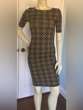 LuLaRoe Black and Yellow Geometric Midi Dress
